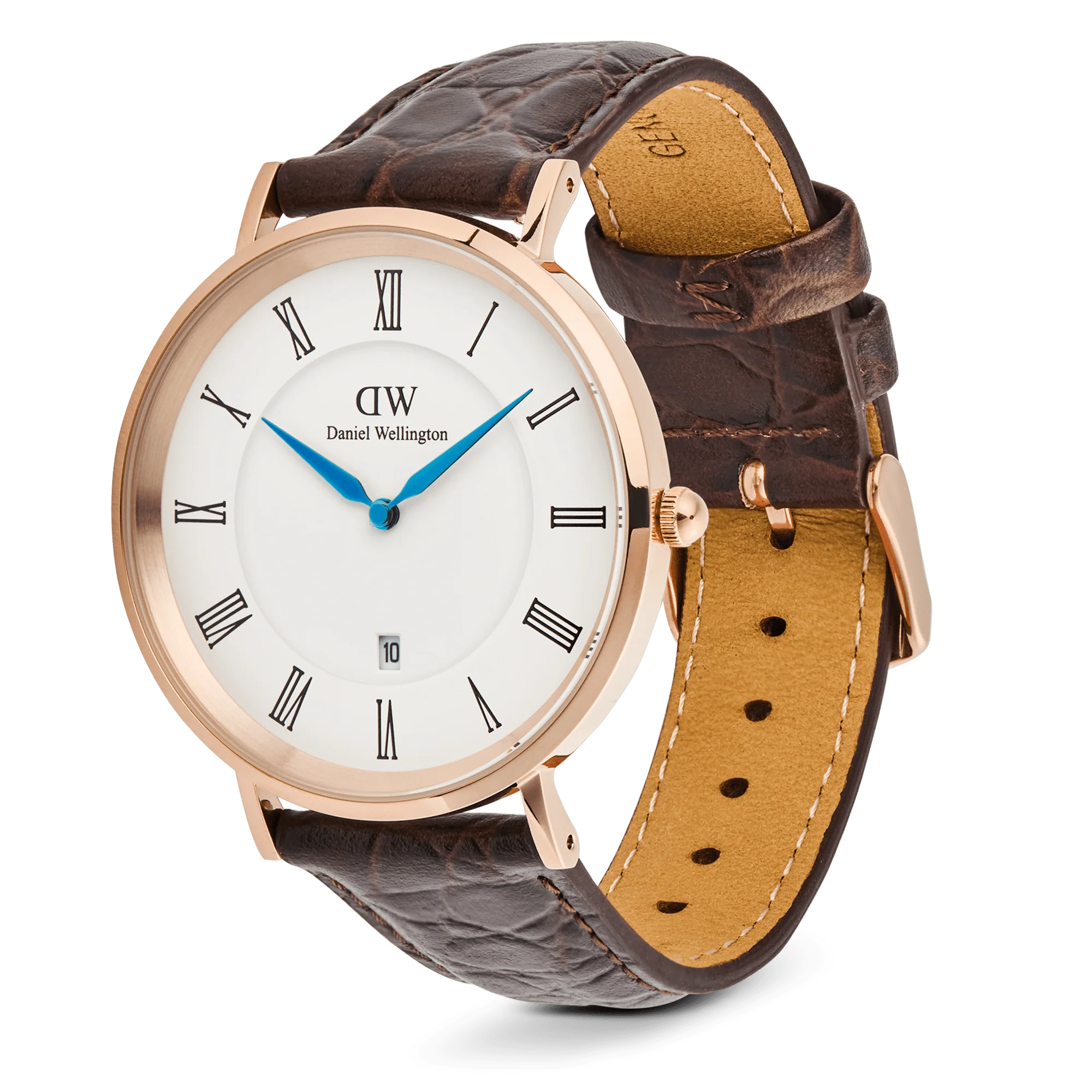 Classic Roman Numerals Date Dark Brown Croc Belly Rose Gold - Image 4