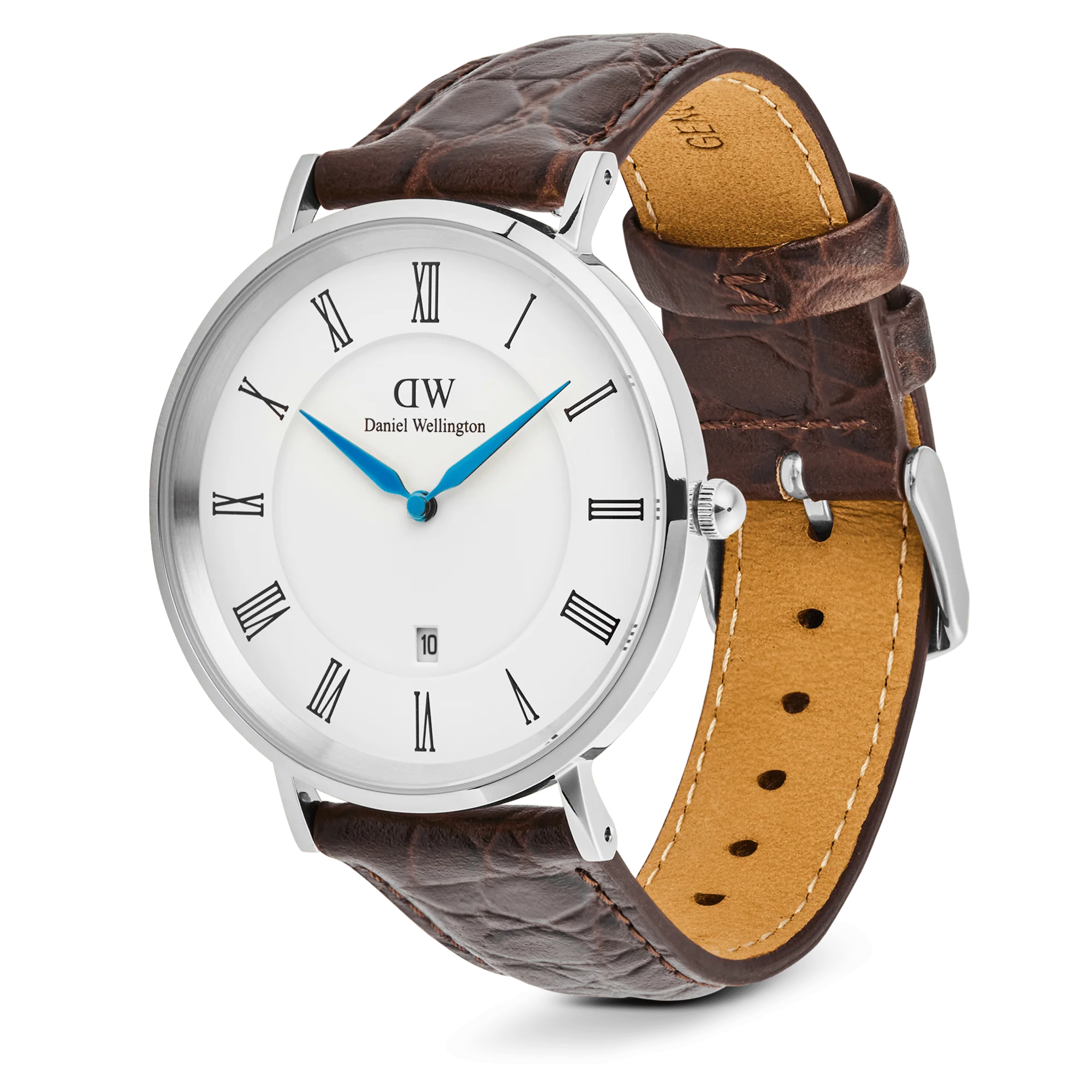 Classic Roman Numerals Date Dark Brown Croc Belly Silver - Image 4