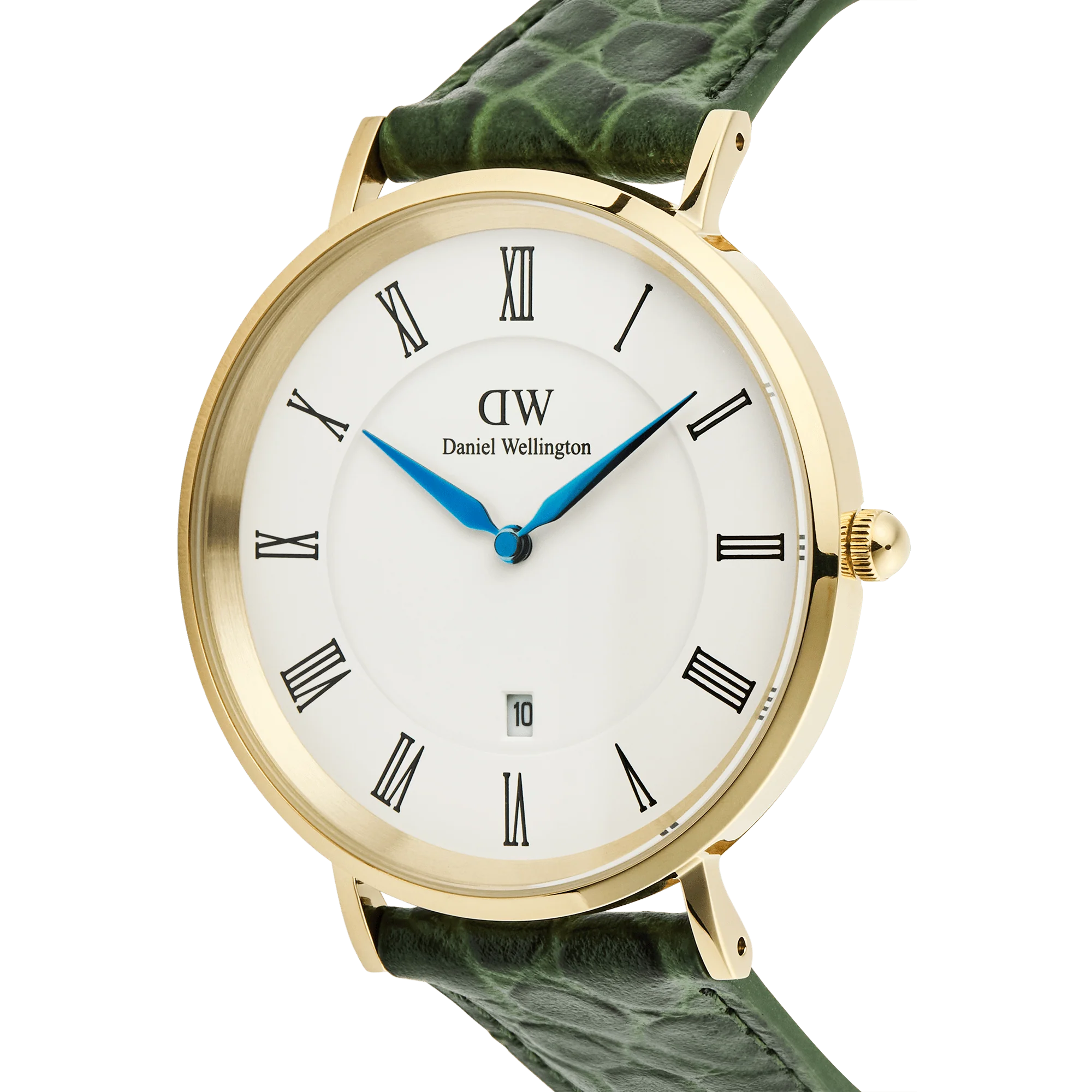 Classic Roman Numerals Date Dark Green Croc Belly Gold - Image 3