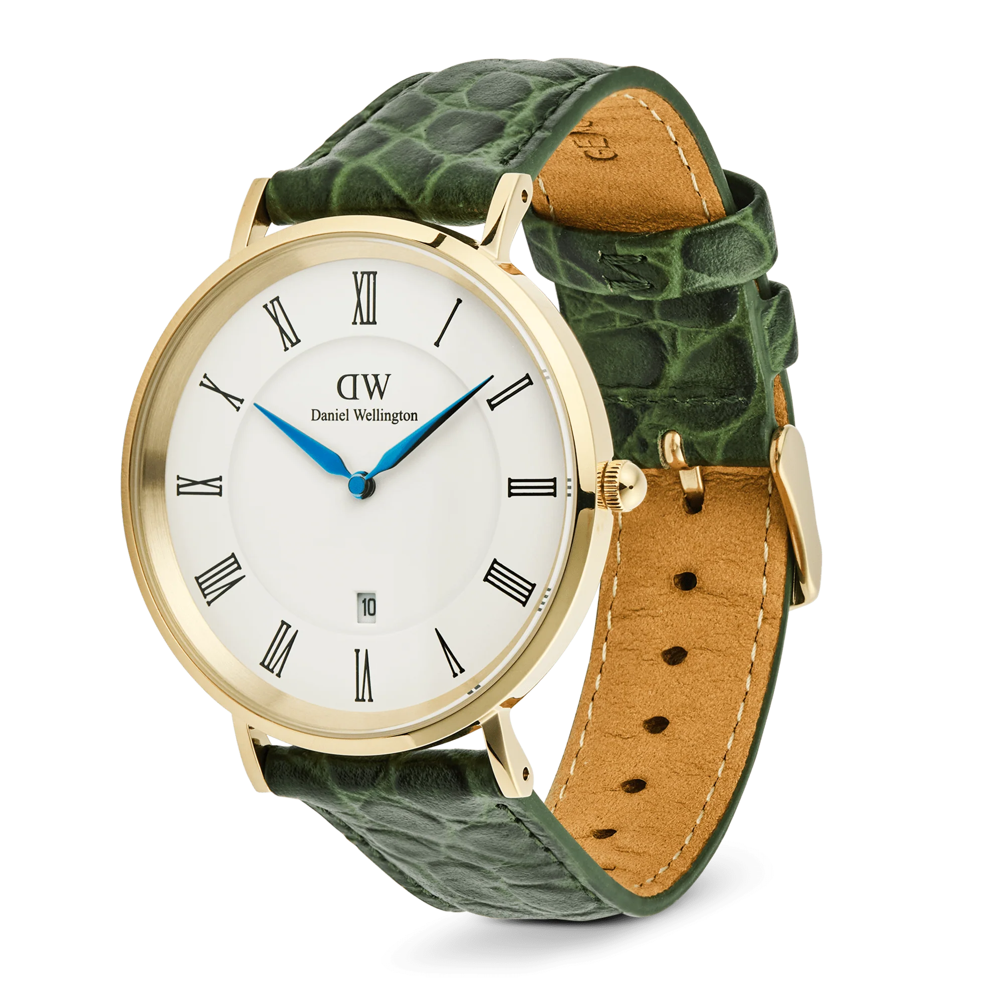 Classic Roman Numerals Date Dark Green Croc Belly Gold - Image 4