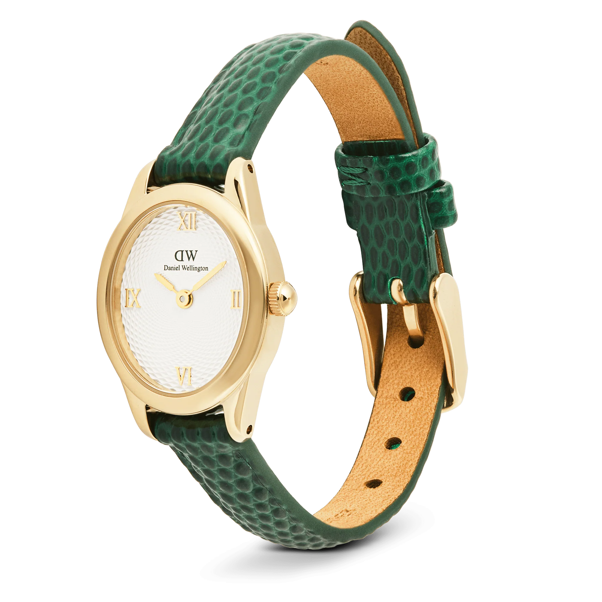 Ophelia Mini Green Lizard White Guilloché Gold - Image 4